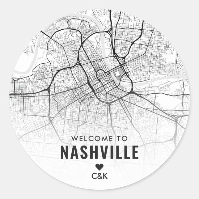 Adesivo Nashville, Mapa da cidade do Tennessee | Boas-vind (Frente)