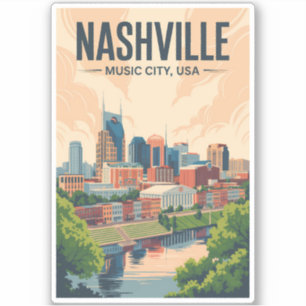 Adesivo Nashville Tennessee Skyline Viagem Art Vintage