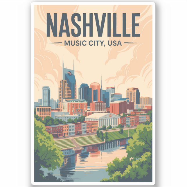 Adesivo Nashville Tennessee Skyline Viagem Art Vintage (Frente)