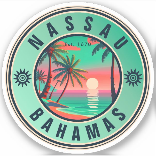 Adesivo Nassau Bahamas Retro viagem Sunset Souvenir 1950 (Frente)