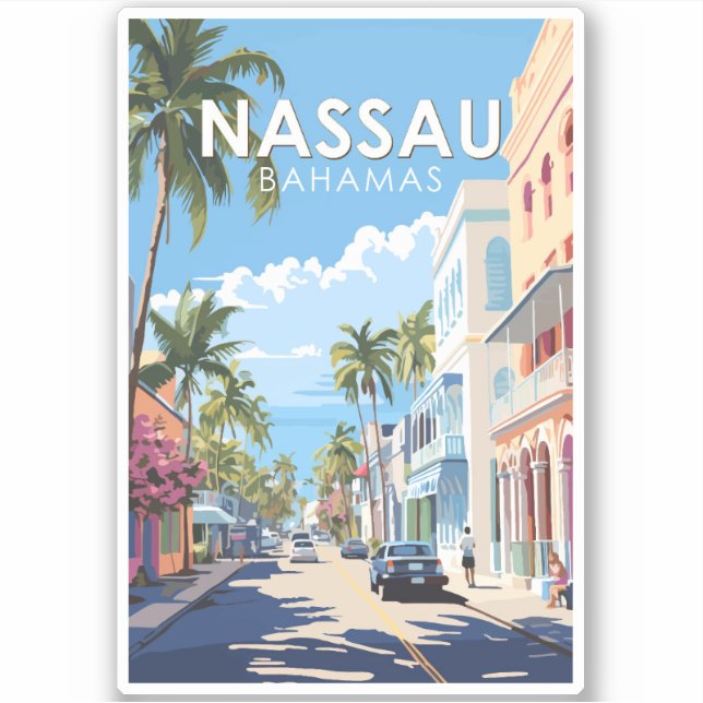 Adesivo Nassau Bahamas Viagem Art Vintage (Frente)