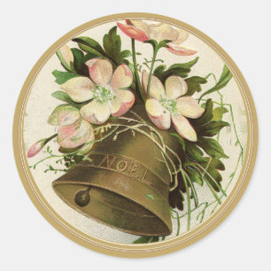 Adesivo Natais vintages Bell (Floral Rosa) Dourado