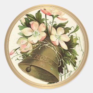 Adesivo Natais vintages Bell (Floral Rosa) Metálico Dourad