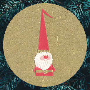 Adesivo Natais vintages, bom Pai Natal Gnomo, Dourado