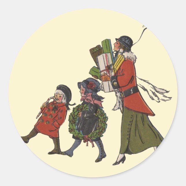 Adesivo Natais vintages Comprando diversão familiar (Frente)