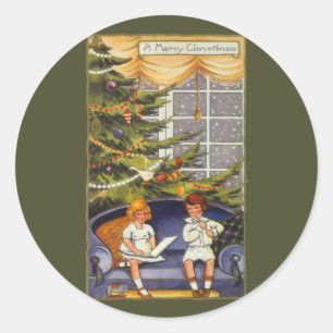 Adesivo Natais vintages, Crianças Sentadas em um sofá
