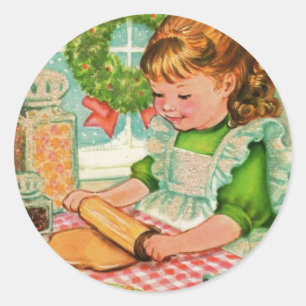Adesivo Natais vintages Da Década De 1950 Fazendo Cookies