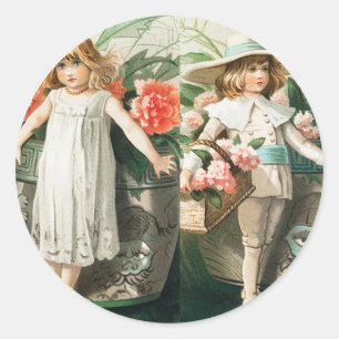 Adesivo Natais vintages de Ano Novo Meninas com flor