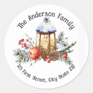 Adesivo Natais vintages de aquarela Lanterna Fruta Verdes