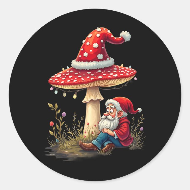 Adesivo Natais vintages felizes Gnome Mushroom Santa Claus (Frente)