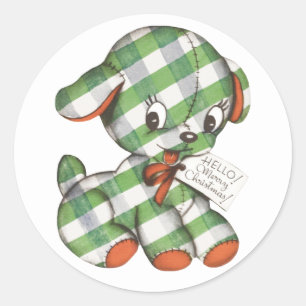 Adesivo Natais vintages Gingham Cachorro Cachorro Enchido