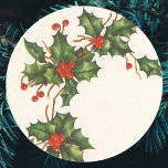 Adesivo Natais vintages, Holly Plant com Red Berries<br><div class="desc">Vintage ilustra o design de plantas naturais de Natal com um tradicional ramo de árvore floral com folhas ocas e frutos vermelhos. Plantas botânicas da era vitoriana. Saudações da temporada,  Felizes Férias e Feliz Natal!</div>