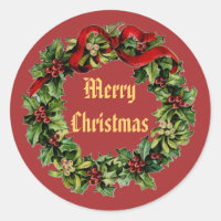 Natais vintages Holly Wreath com o Red Ribbon V14