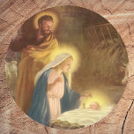 Adesivo Natais vintages Natividade, Mary Joseph Baby Jesus<br><div class="desc">Imagem de Natal religioso com uma natividade clássica. Uma cena familiar religiosa cristã com Maria,  José e o Cristo Jesus criança em Belém. Hy Hintermeister.</div>