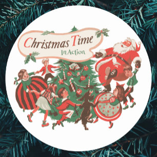 Adesivo Natais vintages Papai Noel e Crianças Dançantes