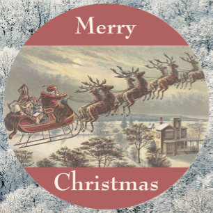 Adesivo Natais vintages, Papai Noel Vitoriano em Sleigh