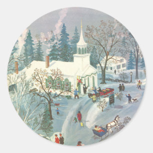 Adesivo Natais vintages, Pessoas indo à Igreja na Neve