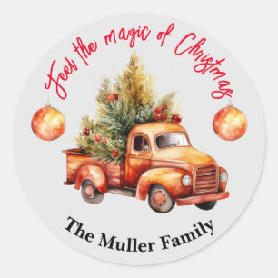 Adesivo Natais vintages Red Truck Watercolor