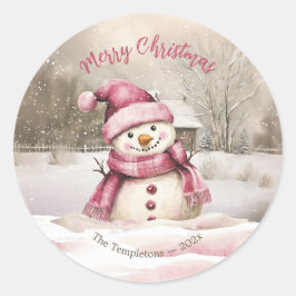 Adesivo Natais vintages Rosa Snowman