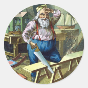 Adesivo Natais vintages, Santa Claus Building Toys Saw