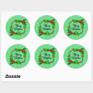 Adesivo Natal 20xx Holly Red Berries Verde Moderno 