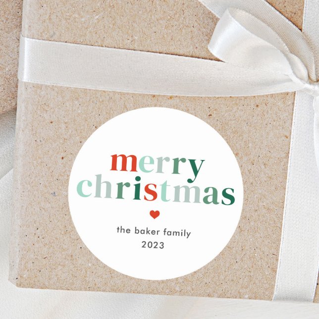 Adesivo Natal Alegre Colorido Moderno (Red and Green Merry Christmas Holiday Gift Tags)