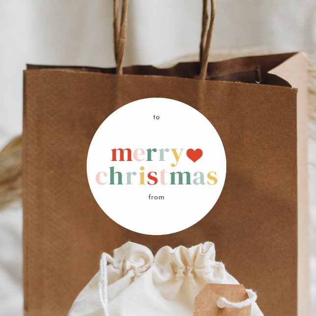 Adesivo Natal Alegre Colorido Moderno (Modern colorful type merry christmas gift tag sticker.)