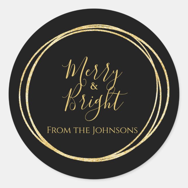 Adesivo Natal Alegre e Brilhante Nome da Família Preto Dou (Frente)