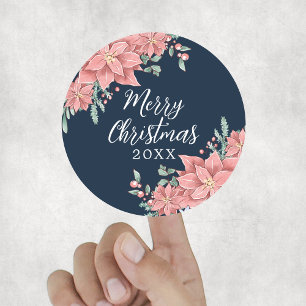 Adesivo Natal Alegre Floral Rosa Azul Marinho Personalizad