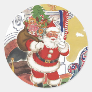 Adesivo Natal Antigo, Alegre Papai Noel com Presentes