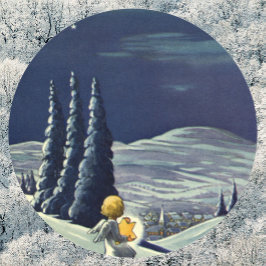 Adesivo Natal Antigo, Anjo da Neve Caminhando com uma Estr