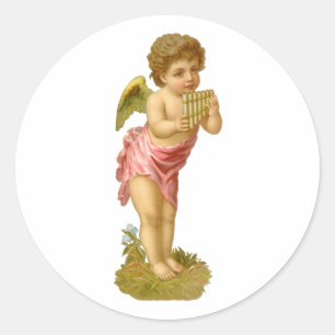 Adesivo Natal Antigo, Anjo Músico com Flauta de Pã