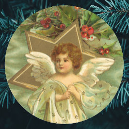 Adesivo Natal Antigo, Anjo Vitoriano com Estrelas Douradas