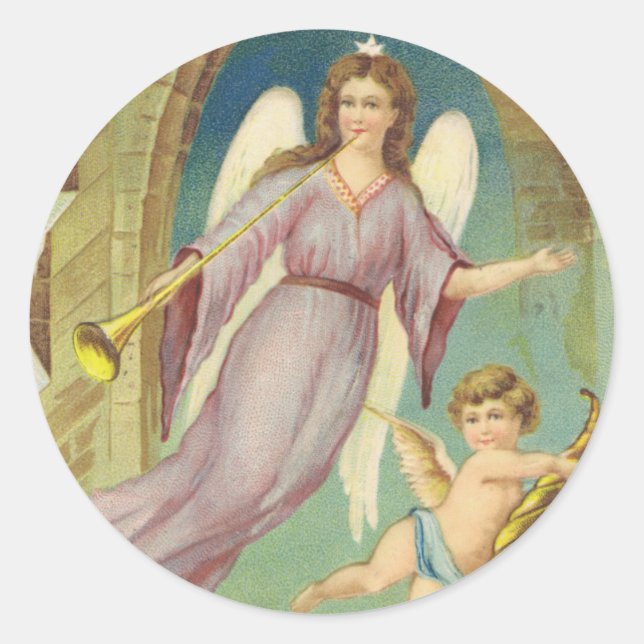 Adesivo Natal Antigo, Anjo Vitoriano com Querubim (Frente)