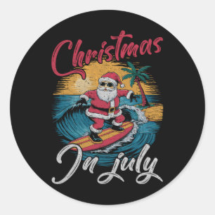 Adesivo Natal Antigo Em Julho Papai Noel Havaiano Surfando