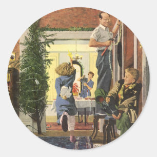 Adesivo Natal Antigo, Família Decorando a Casa