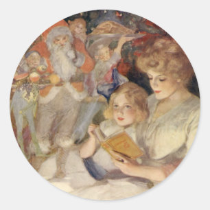 Adesivo Natal Antigo, Mãe Lendo História da Hora de Dormir