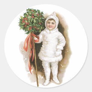 Adesivo Natal Antigo, Menina Vitoriana com Azevinho