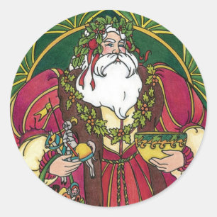 Adesivo Natal Antigo, Papai Noel com Folhas de Azevinho