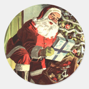 Adesivo Natal Antigo, Papai Noel Retro com Presentes