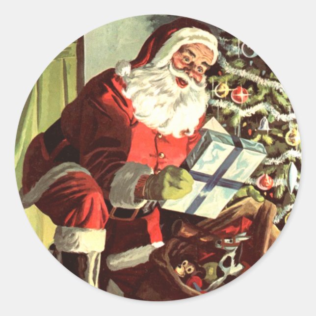 Adesivo Natal Antigo, Papai Noel Retro com Presentes (Frente)