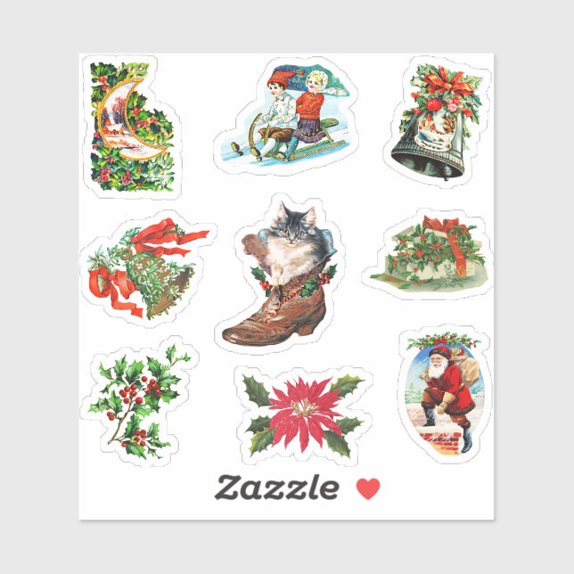 Adesivo Natal antigo vitoriano azevinho,sinos,Papai Noel,G (Folha)