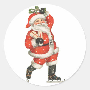 Adesivo Natal Antigo Vitoriano Papai Noel Patinador no Gel
