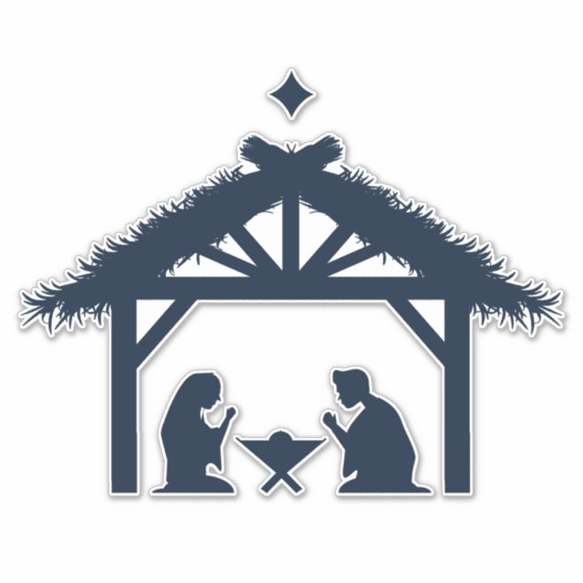 Adesivo Natal Baseado na Natividade Azul Cena de Fé (Frente)