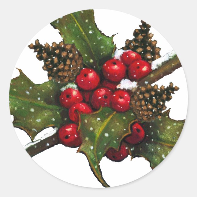 Adesivo Natal: Berries, Holly, Pine Cones: Arte (Frente)