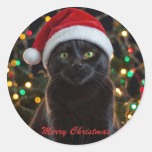 Adesivo Natal Black Cat - Foto personalizada do Santa Hat