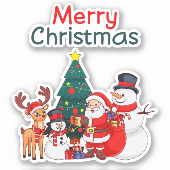 Adesivo Natal, Boneco de Neve e Rena Feliz Natal (Frente)