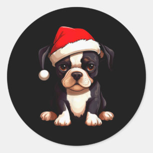 Adesivo Natal Boston Terrier Cachorro Chapéu de Papai Noel