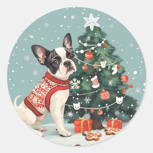 Adesivo Natal Boston Terrier Dog (Frente)