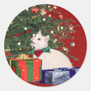 Adesivo Natal branco do gatinho